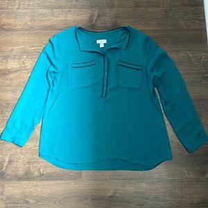 SOLD LOFT teal long sleeve blouse